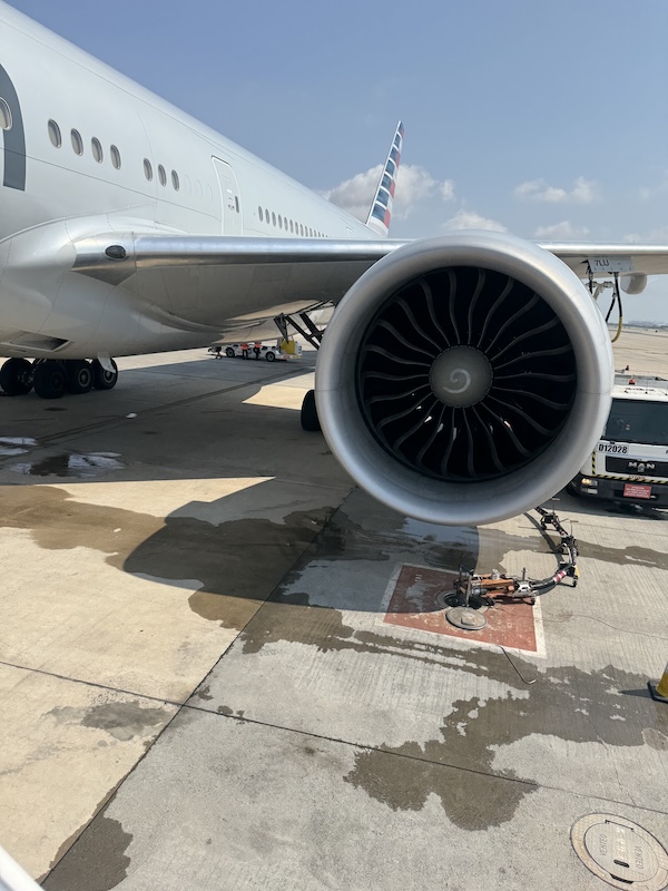 Big jet engine on the plane to New York